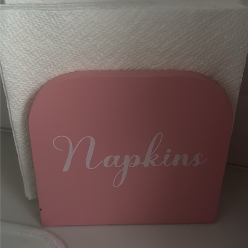 Pink Napkin Holder - 'Napkins' Script